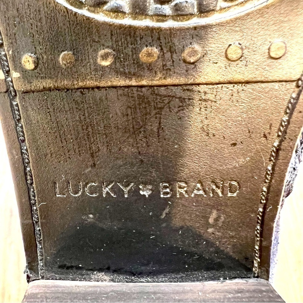 Lucky Brand Baley Suede Navy Blue Ankle Boot Chunky Heel Holiday Winter Cold 6 - Picture 6 of 9